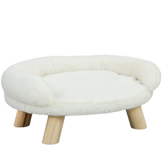 Cuccia Divanetto per Cani e Gatti Sfoderabile in Peluche con Schienale, 47x40x20 cm, Crema