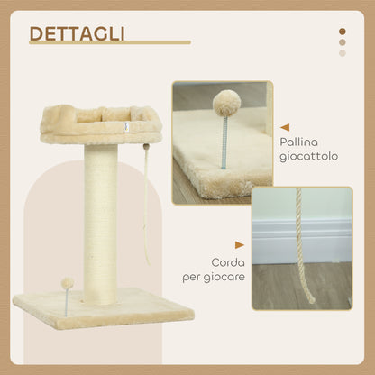 Albero Tiragraffi per Gatti con Lettino e Pallina in Peluche e Palo in Sisal 55x55x83cm Beige