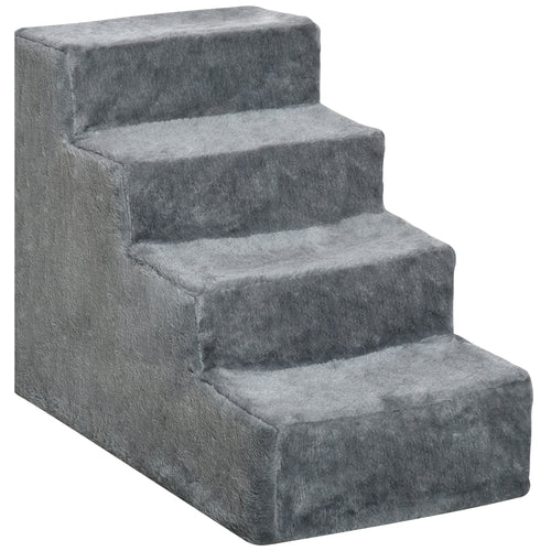 Scaletta per Cani Portatile a 4 Gradini, in Tessuto Vellutato Sfoderabile e Truciolato, 60x35x44 cm, Grigio