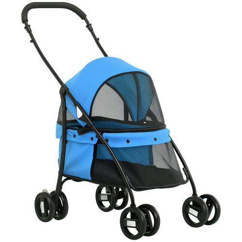 Passeggino per Cani Pieghevole con Tettuccio Regolabile e Ruote Girevoli, 82x47x97cm, Blu