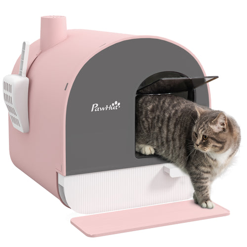 Lettiera per Gatti Chiusa con Filtri, Paletta e Vassoio, Struttura in PP, 43x44x47cm, Rosa