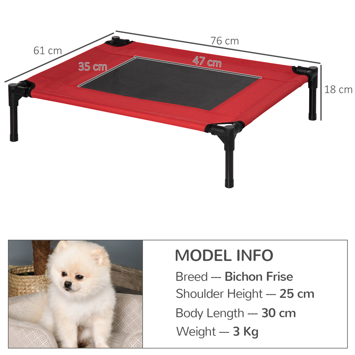 Cuccia Estiva Brandina per Cani fino a 18kg da Esterno e Interno Lettino per Animali 76x61x18 cm, Rosso