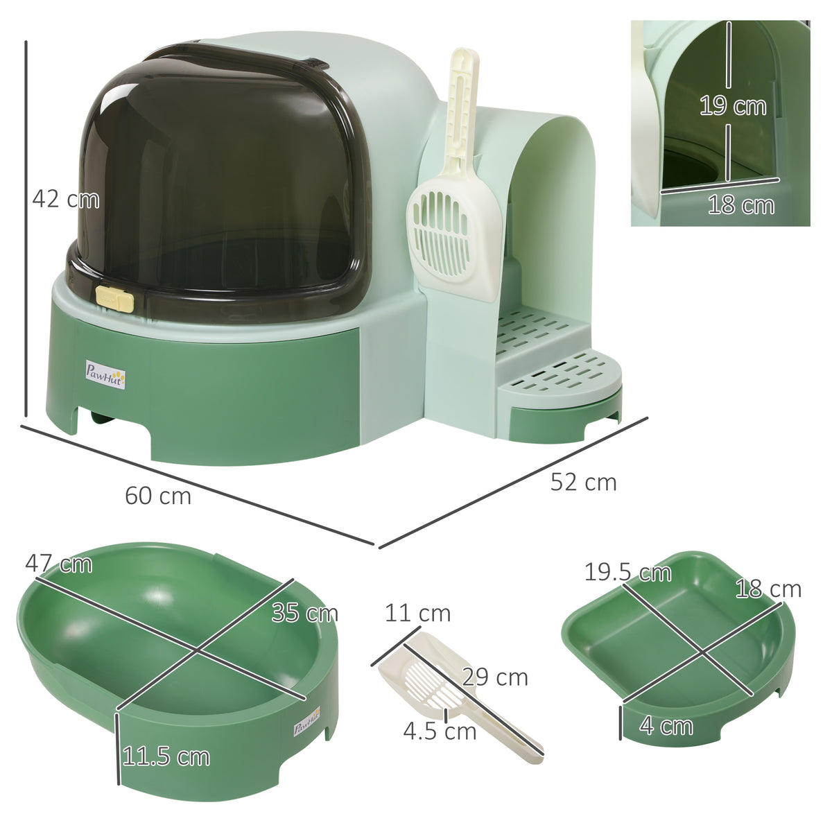 Lettiera per Gatti Chiusa con Coperchio Apribile e Vassoio Estraibile, 52x60x42 cm, Verde