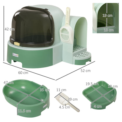 Lettiera per Gatti Chiusa con Coperchio Apribile e Vassoio Estraibile, 52x60x42 cm, Verde
