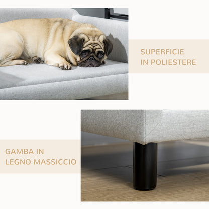 Divano per Cani Taglia Media e Piccola Vellutato con Cuscino, Braccioli e Schienale, 82x54x36 cm, Grigio Chiaro