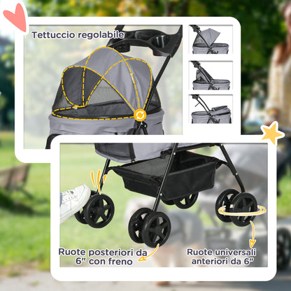 Passeggino per Cani Pieghevole con Guinzaglio di Sicurezza e Cestino Portaoggetti, Grigio