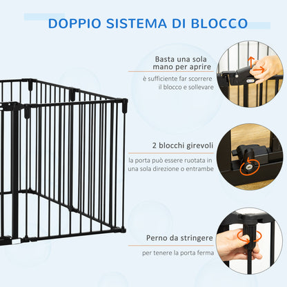 Cancelletto di Sicurezza per Cani Pieghevole a 8 Sezioni, Sistema di Blocco e Chiusura Automatica, Nero