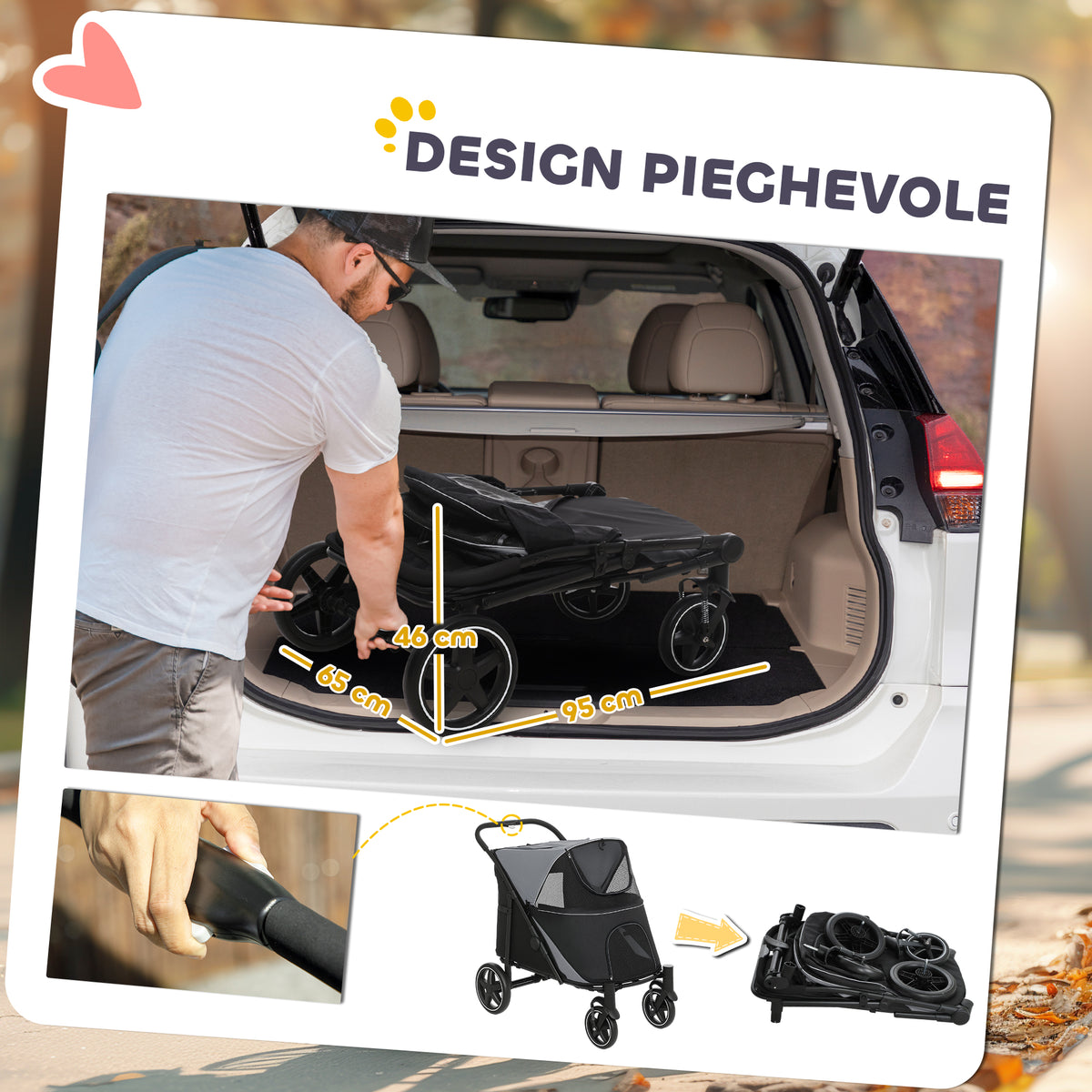 Passeggino per Cani Pieghevole con Ingressi a Cerniera e Finestre a Rete, 112x65x100 cm, Grigio Scuro e Nero