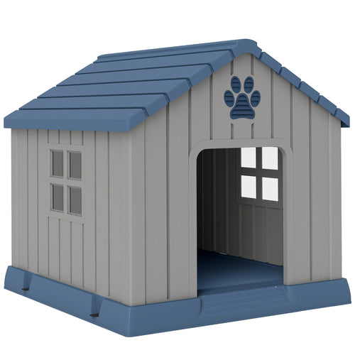 Casetta per Cani Taglia Media da Esterno Impermeabile con Base Rialzata e Finestre, 85x79x82 cm, Grigio
