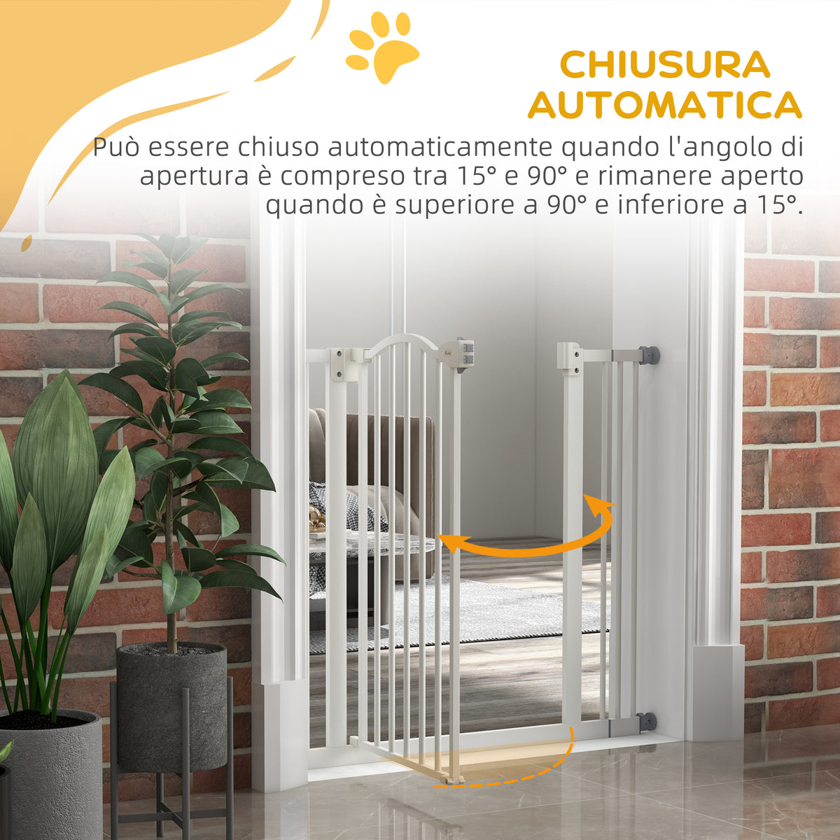 Cancelletto per Cani Estensibile con 2 Blocchi e Chiusura Automatica, in Metallo e Plastica, 74-87x78 cm, Bianco