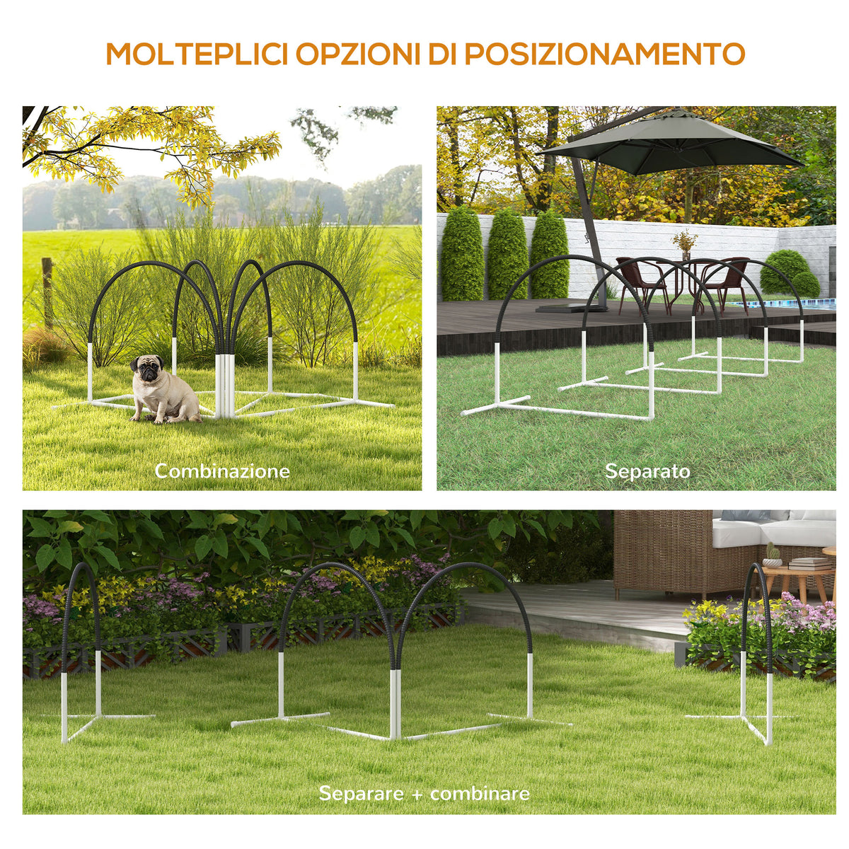 Set Agility Dog 4 Pezzi con 4 Picchetti e Borsa da Trasporto, 89x69x99 cm, Bianco e Nero