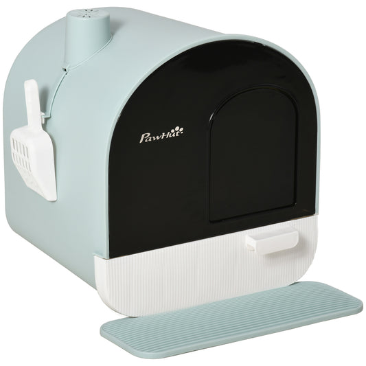 Lettiera per Gatti Chiusa con Filtri, Paletta e Vassoio, Struttura in PP, 43x44x47cm, Verde