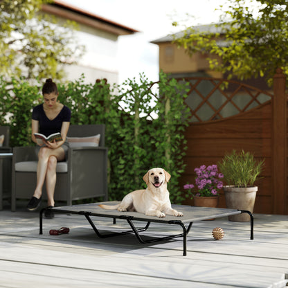 Lettino per Cani Grandi Rialzato da Esterno in Acciaio e Rete Traspirante, 152x94x23 cm, Grigio