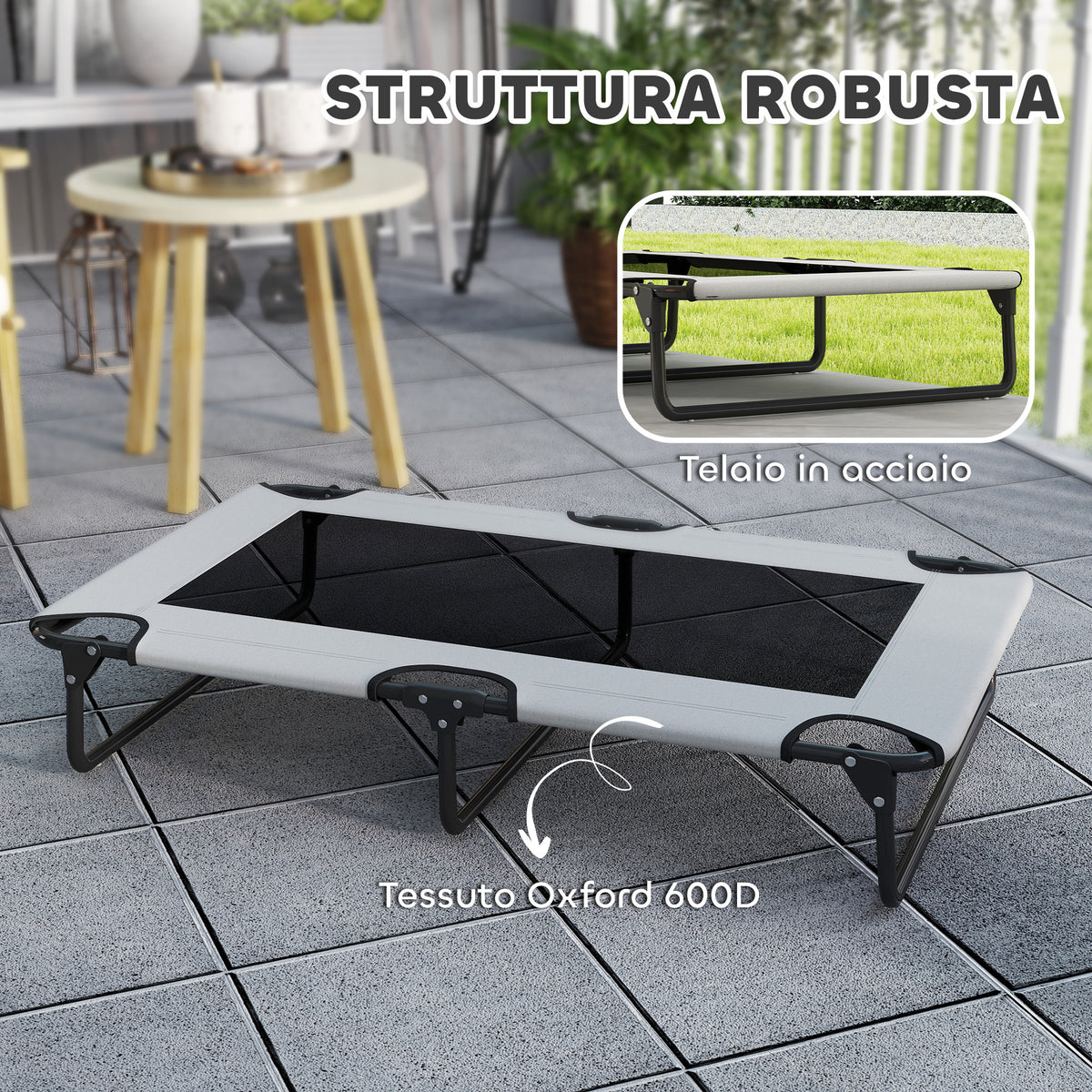 Letto per Cani Grandi Pieghevole con Tessuto a Rete da Interno ed Esterno, 107x61x20 cm, Grigio Chiaro