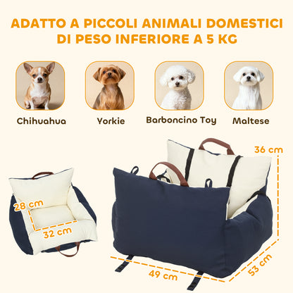 Seggiolino Auto per Cani Piccoli con Guinzaglio di Sicurezza, Sfoderabile e Lavabile, Blu
