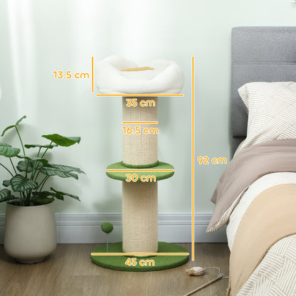 Albero Tiragraffi per Gatti Alto 92 cm con Palo in Sisal e Lettino a Forma di Fiore, Verde
