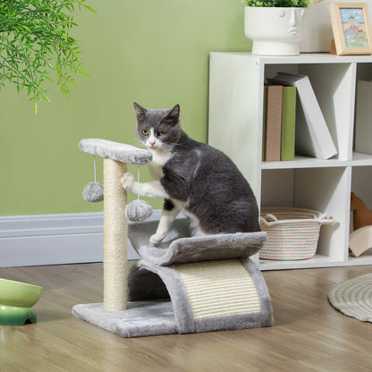 Albero Tiragraffi per Gatti in Peluche con Palo in Sisal, Cuccia e 2 Palline, 40x30x43cm, Grigio