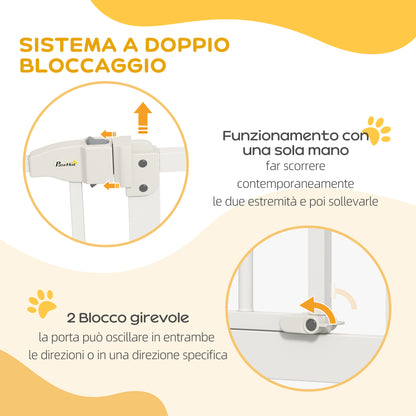 Cancelletto per Cani Estensibile con 2 Blocchi e Chiusura Automatica, in Metallo e Plastica, 74-87x78 cm, Bianco