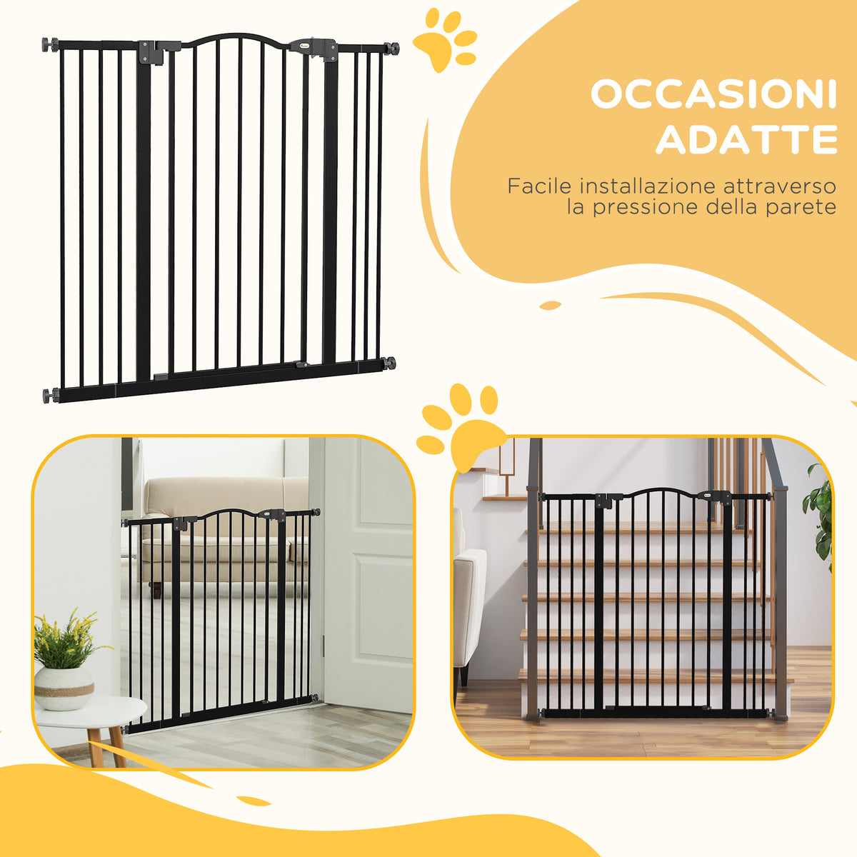 Cancelletto per Cani Estensibile con 4 Viti Regolabili, in Metallo e Plastica, 74-100x94 cm, Nero