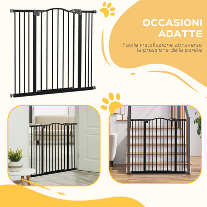 Cancelletto per Cani Estensibile con 4 Viti Regolabili, in Metallo e Plastica, 74-100x94 cm, Nero