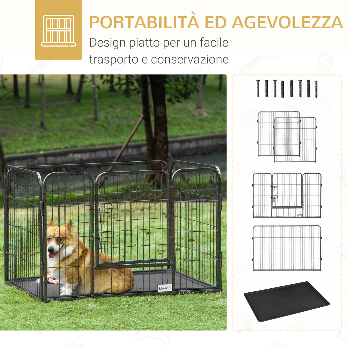 Box per Cani in Metallo con Porta e Vassoio sul Fondo, 109x74x71cm, Grigio