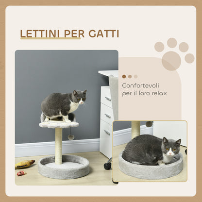 Tiragraffi per Gatti con Lettini, Corda in Juta e Peluche, 41x41x44 cm, Grigio Chiaro