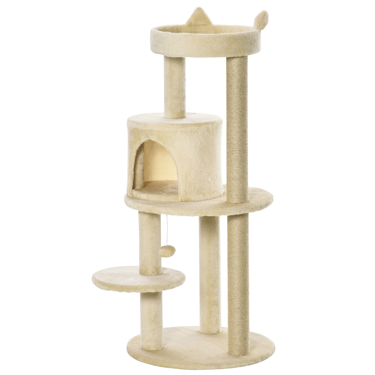 Albero Tiragraffi per Gatti Adulti con Cuccia Spaziosa e Piattaforma, 104 cm, Bianco Crema