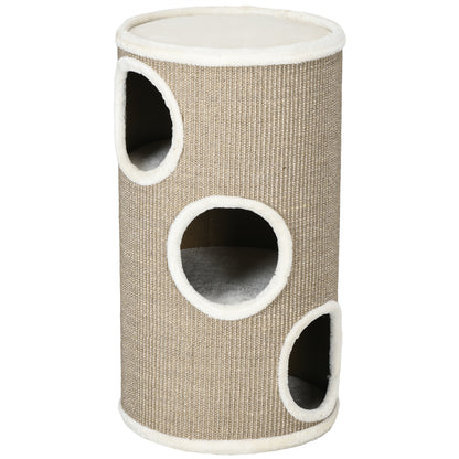 Cuccia per Gatti a 3 Livelli con Tiragraffi in Sisal e Peluche, 38x70cm, Marrone