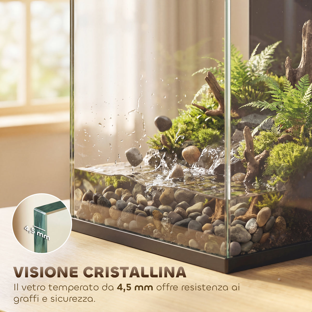 Acquario Casalingo da 24L in Vetro Temperato con Filtro Integrato e Luce LED, 45x25x25.5 cm, Nero