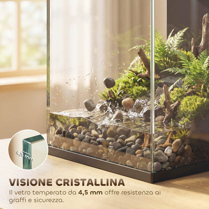 Acquario Casalingo da 24L in Vetro Temperato con Filtro Integrato e Luce LED, 45x25x25.5 cm, Nero