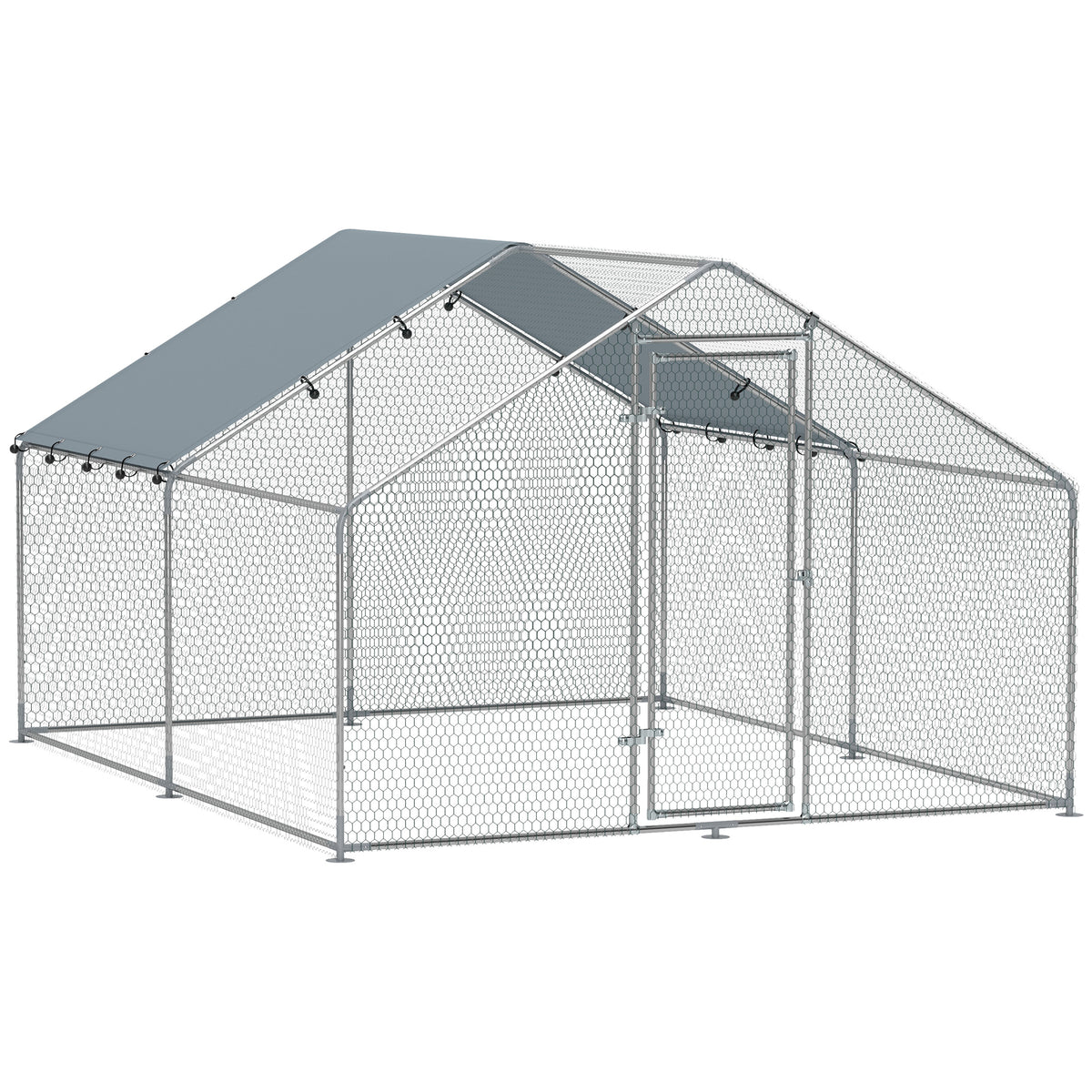 Recinto per Galline da 10.2m per 10-15 Galline con Tetto Impermeabile, in Acciaio e Tessuto, 3x3.4x1.9 m, Argento