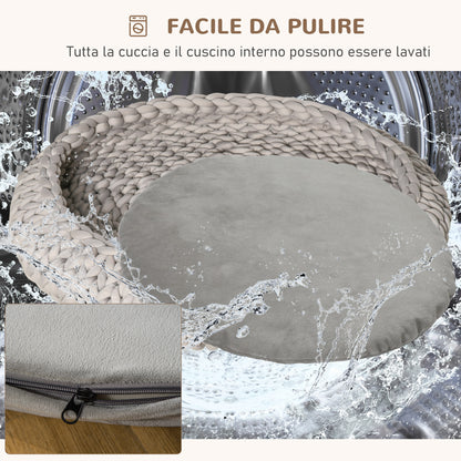 Cuccia per Cani e Gatti Rotonda, Rialzata e Lavabile in Cotone PP, Cuscino Imbottito, ?93x15cm, Grigia