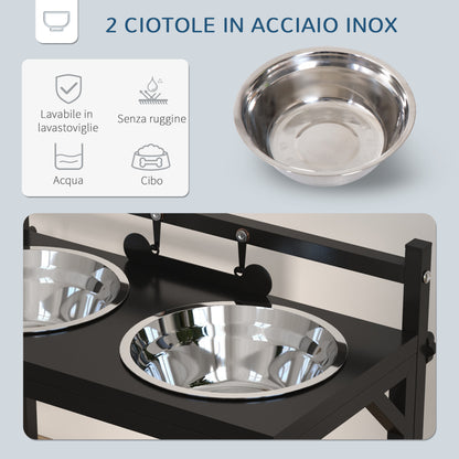 Portaciotole per Cani Rialzata con Altezza Regolabile, 2 Ciotole in Acciaio da 900ml, Nero