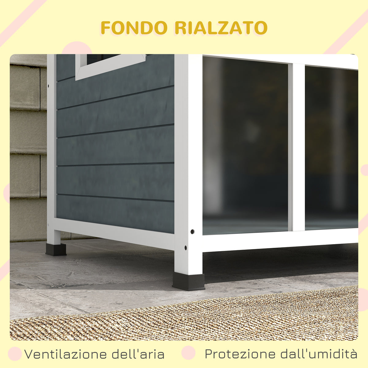 Cuccia per Cani Taglia Media da Esterno con Tetto Apribile in Legno, 101x66.5x70.5 cm, Grigio