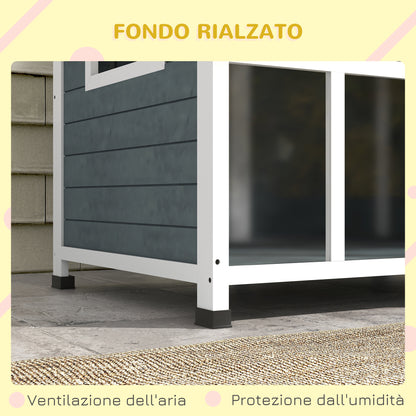 Cuccia per Cani Taglia Media da Esterno con Tetto Apribile in Legno, 101x66.5x70.5 cm, Grigio