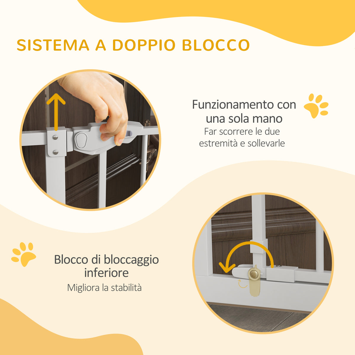 Cancellino per Cani Regolabile Alto con Porta Piccola e Chiusura Automatica, 74-80x104cm, Bianco