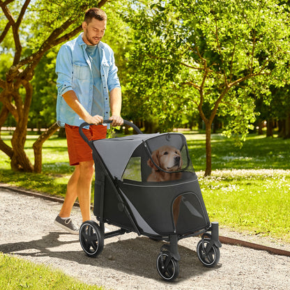 Passeggino per Cani Pieghevole con Ingressi a Cerniera e Finestre a Rete, 112x65x100 cm, Grigio Scuro e Nero