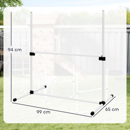 Set di 4 Ostacoli Agility Dog per Addestramento Cani ad Altezza Regolabile con Borsa da Trasporto Inclusa, 99x65x94cm, Bianco