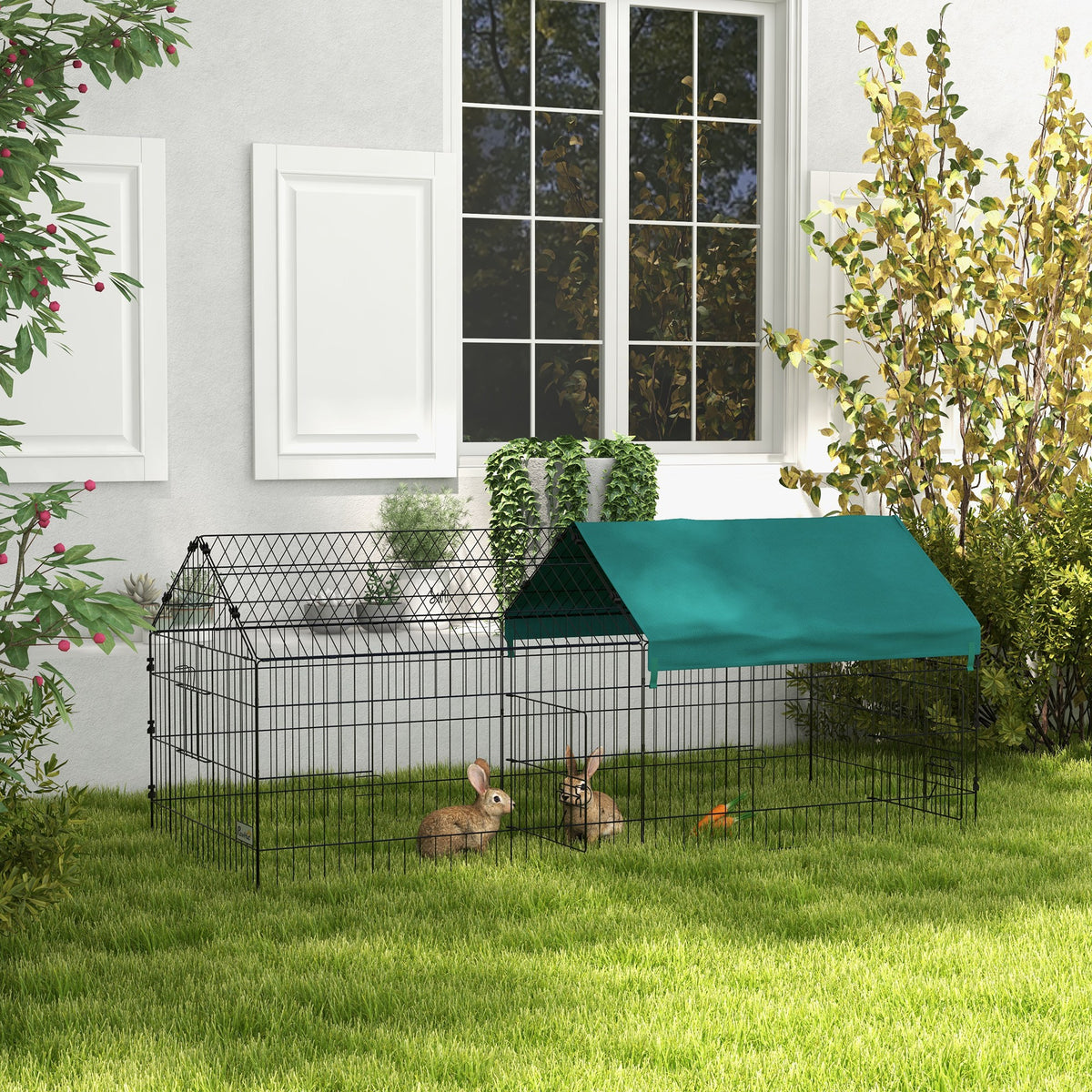 Gabbia per Conigli da Esterno e Interno a Casetta con Tettuccio, 185x75x75 cm, Verde