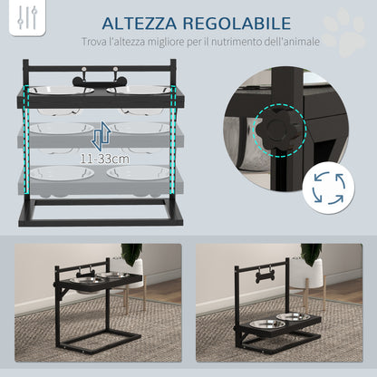 Portaciotole per Cani Rialzata con Altezza Regolabile, 2 Ciotole in Acciaio da 900ml, Nero