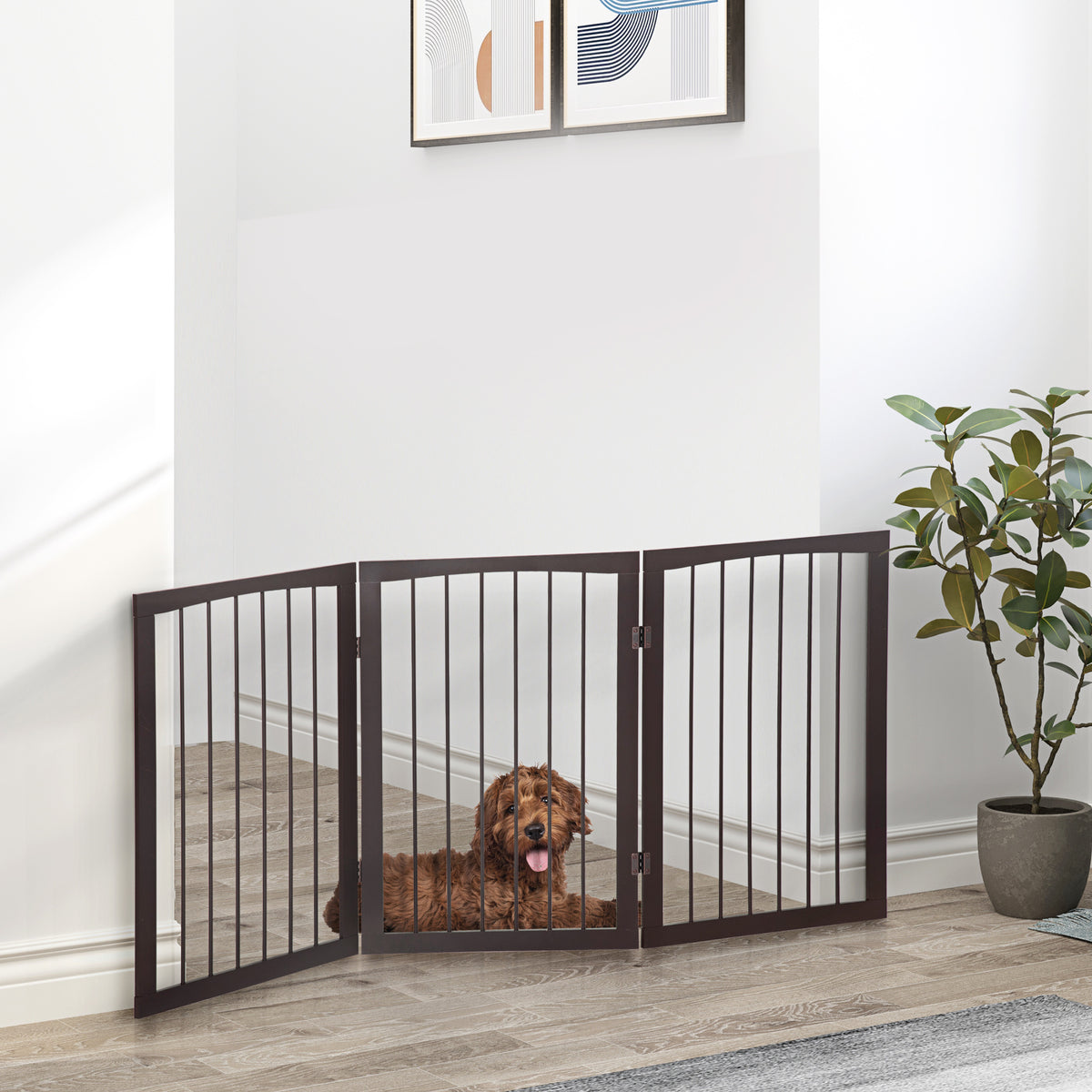 Cancellino Portatile da 3 Sezioni per Cani e Animali Domestici Divisorio di Sicurezza Pieghevole, 160x1.2x76 cm, Marrone