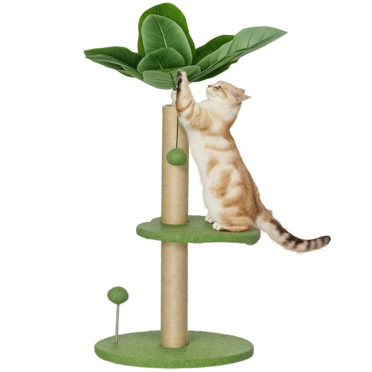 Albero per Gatti con Palo Tiragraffi, Piattaforme e Palline, in Peluche e Truciolato, 40x83 cm, Verde