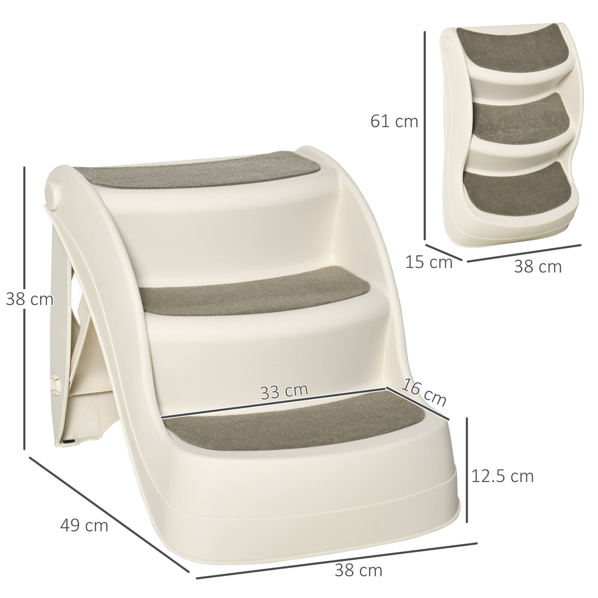 Scaletta per Cani e Gatti Pieghevole con 3 Gradini Antiscivolo in PP, 49x38x38 cm, Beige