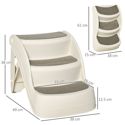 Scaletta per Cani e Gatti Pieghevole con 3 Gradini Antiscivolo in PP, 49x38x38 cm, Beige