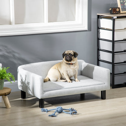 Divano per Cani Taglia Media e Piccola Vellutato con Cuscino, Braccioli e Schienale, 82x54x36 cm, Grigio Chiaro