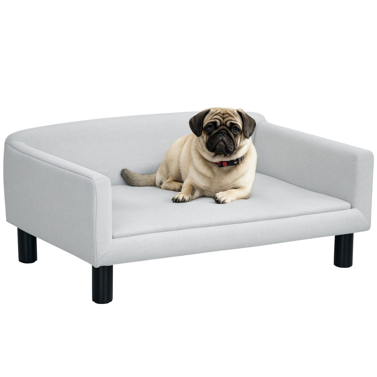 Divano per Cani Taglia Media e Piccola Vellutato con Cuscino, Braccioli e Schienale, 82x54x36 cm, Grigio Chiaro