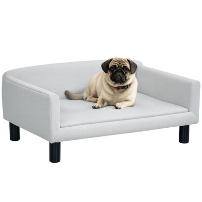 Divano per Cani Taglia Media e Piccola Vellutato con Cuscino, Braccioli e Schienale, 82x54x36 cm, Grigio Chiaro