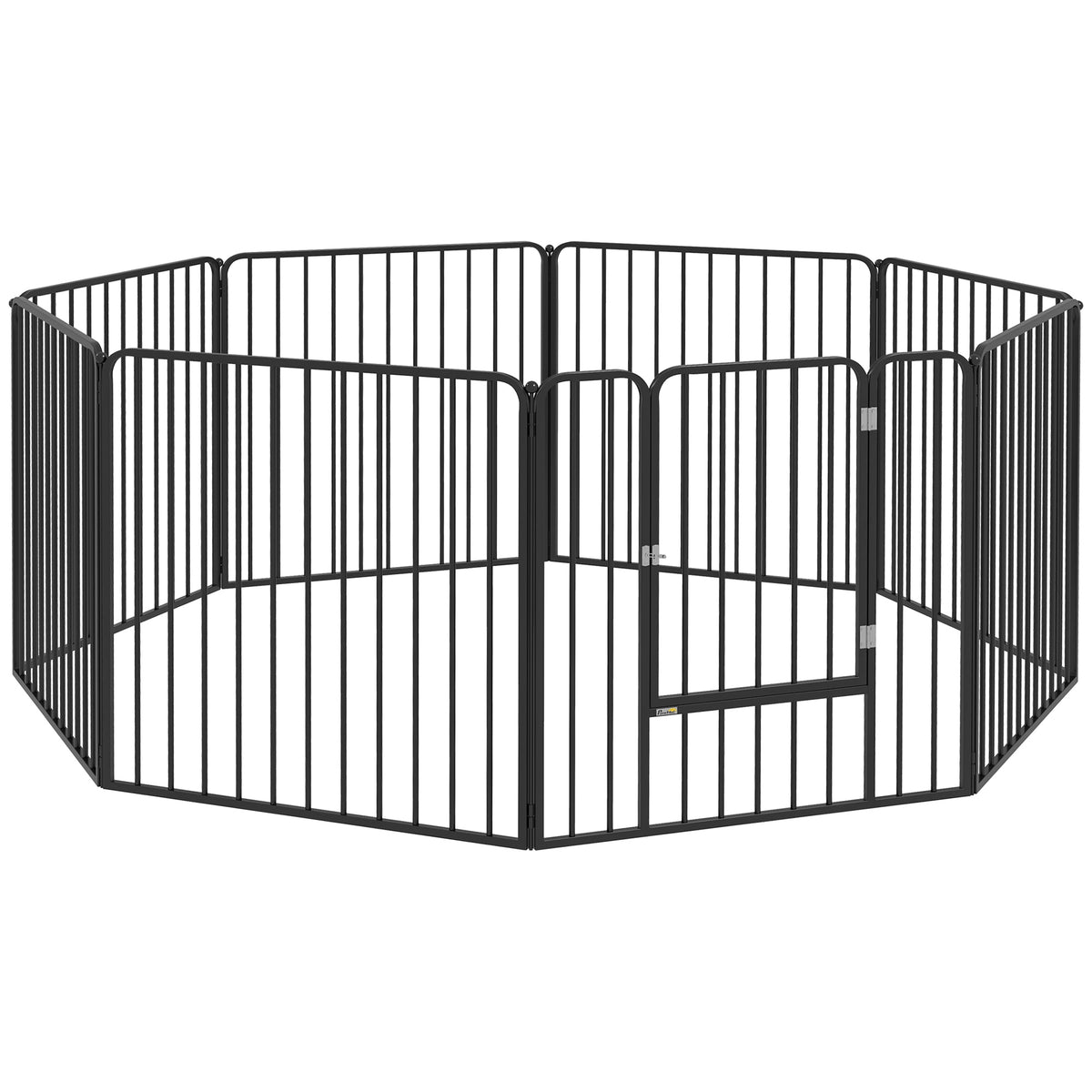 Box per Cani a 8 Pannelli Modulabili da Interno ed Esterno con 9 Picchetti, in Acciaio, 164x164x80 cm, Nero