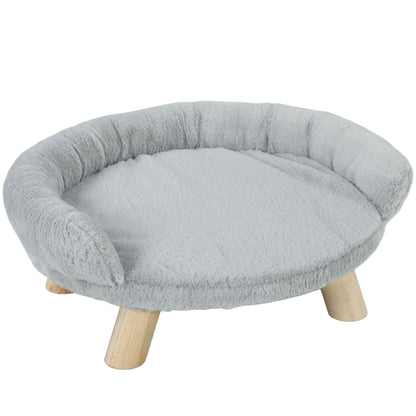 Cuccia Divanetto per Cani e Gatti Sfoderabile in Peluche con Schienale, 47x40x20 cm, Grigio