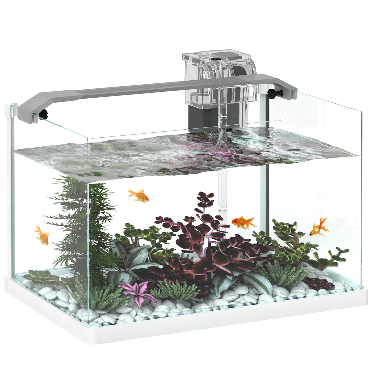 Acquario in Vetro con Luci LED da 20L, Filtro e Pompa d'Acqua, 38x26x27 cm, Bianco